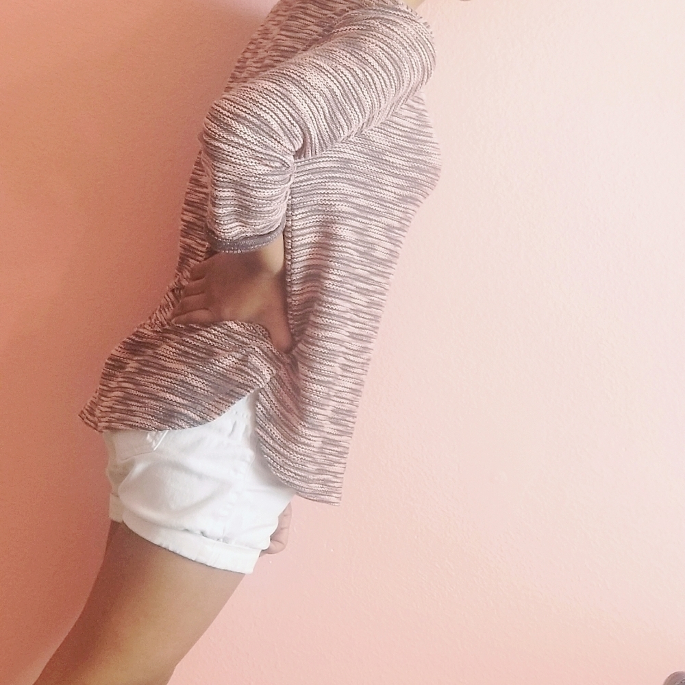 H&M Pink Grey Striped 3/4 Sleeve Hi-low Sweater XS - Picture 2 of 4